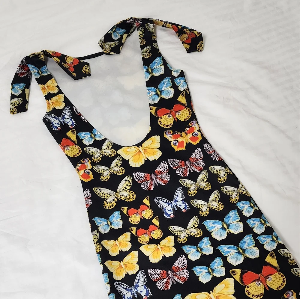 Little Black Butterfly Low Cut Back Mini Dress S - Picture 5 of 5